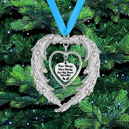 Angel Wing Memorial Christmas Ornaments, Remembrance Sympathy Gifts,Your Wings were Ready But My Heart were Not Ornament for Xmas Tree,in Memory of Loved one Gifts for Loss of Loved one
