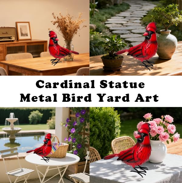 Metal Red Cardinal Garden Fence Decoration Statue Metal Bird Yard Art Red Bird Sculpture for Outdoor Patio & Indoor Home Decor - Gifts for Mom Dad
