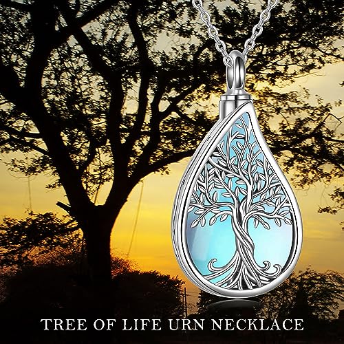 URONE Urn Necklaces for Ashes 925 Sterling Silver Abalone Shell Tree of Life Cremation Jewelry for Ashes Memory Jewelry for Women Men - style: moonstone tree