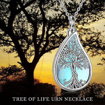 URONE Urn Necklaces for Ashes 925 Sterling Silver Abalone Shell Tree of Life Cremation Jewelry for Ashes Memory Jewelry for Women Men - style: moonstone tree