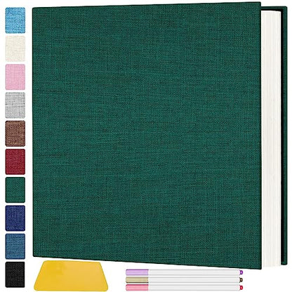 Zesthouse Photo Album Self Adhesive Pages, 60 Pages Magnetic Scrapbook Albums with Sticky Page, Photos Album Holds 8x10 & 5X7 & 4x6 & 6x8 & 3x5, Large Picture Book Ideal Gift for Family Wedding Baby - color: Dark Green, size: 11"x10.6"/White 60 Pages
