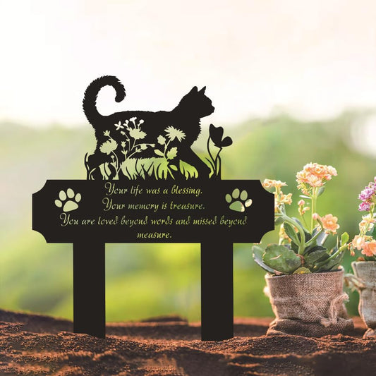 12 inch Metal Cat Garden Memorial Marker, Outdoor Pet Grave Plaque with Moon Design, Weatherproof Indoor Yard Headstone