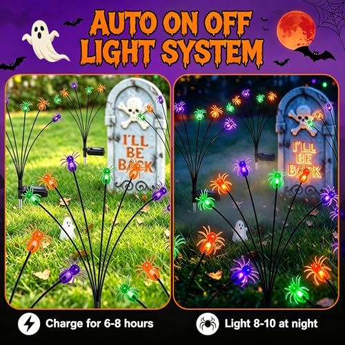 4Pack Spider Solar Halloween Decorations,Solar Firefly Swaying Lights - color: Spider Light