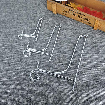 LIONWEI LIONWELI 6 Pack Iron Display Stand,Silver Iron Easel Plate Holder Stand for Displaying Pictures, Plates, Books and Arts (4, 6, 8 inch) - color: Silver