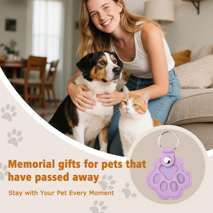 Leather Paw Print Keychain for Dog Cat Pet Hair Keepsake Keychain Sympathy Memorial Gift for Loss of Cat Dog Puppy - color: Purple