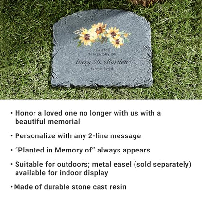 Let's Make Memories Personalized Memorial Garden Stone - Sympathy - Loss of Loved One - Grave Marker - Condolences - Indoor/Outdoor - Durable Resin - Sunflower Serenity - style: Sunflower Serenity