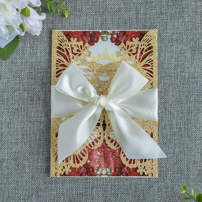 20 PCS Butterfly Quinceanera Invitation, Laser Cut Invitation Cards | 5.12x7.2" Gold Glitter Butterfly Quinceanera Invitation with Envelopes for XV Anos Bridal Shower Baby Shower Invite - color: Golden Glitter