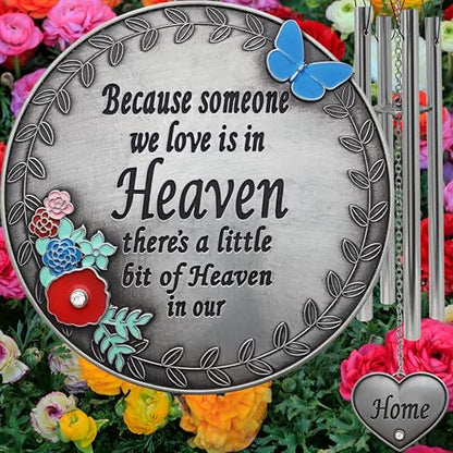 Memorial Wind Chimes for Loss of Loved One – Sympathy Gift with Enameled Butterfly & Flowers, in Loving Memory Wind Chime for Garden, Outdoor Remembrance Bereavement Gift, 22 Inch