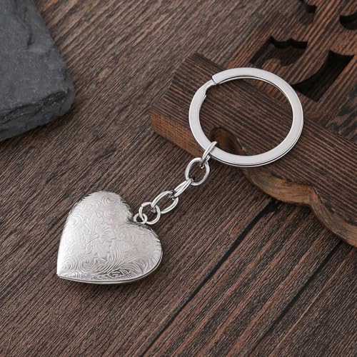 2PCS Elegant Heart Locket Keychain with Decorative Chain Stainless steel, Heart Pattern Design, Photo Frame Pendant - color: Heart-3
