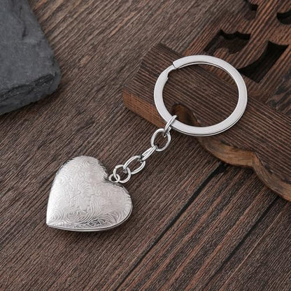 2PCS Elegant Heart Locket Keychain with Decorative Chain Stainless steel, Heart Pattern Design, Photo Frame Pendant - color: Heart-3