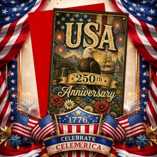 250 Years of Freedom Greeting Card with Red Envelope, 1776-2026 Patriotic Eagle Independence Celebration Card, USA Anniversary Card for Veterans, Family, Friends - color: american11