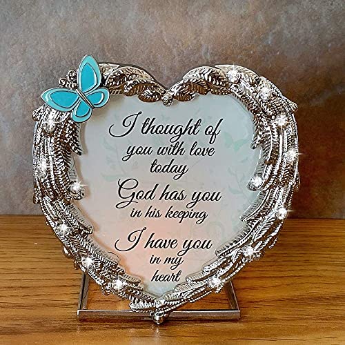 Sympathy Memorial Candle Holder – Angel Wings Heart Design – “I Thought of You with Love Today” – Bereavement Gift for Loss of Loved One – Remembrance Tealight Holder – 4" x 4"