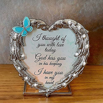 Sympathy Memorial Candle Holder – Angel Wings Heart Design – “I Thought of You with Love Today” – Bereavement Gift for Loss of Loved One – Remembrance Tealight Holder – 4" x 4"