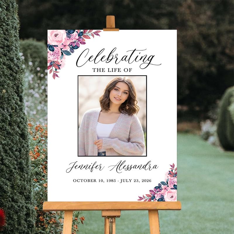 Celebrating the Life Memorial Sign Personalized - Funeral Welcome Sign, Celebration of Life Poster with Picture, Funeral Photo Display Board, In Loving Memory, Forever In Our Hearts Canvas #13 - color: Version #13