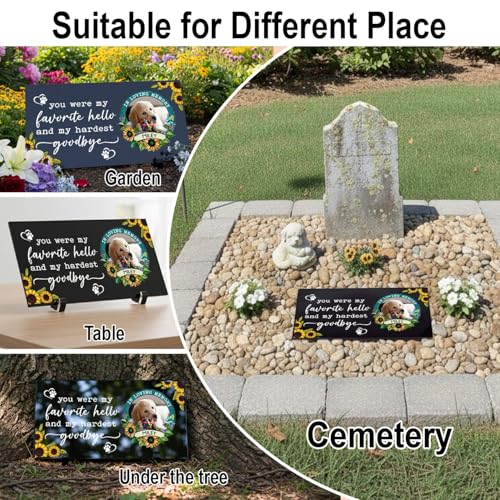 Personalized Pet Memorial Stone with Picture, Sunflower Design | Custom Granite Dog Tombstone Garden Plaque, Loss of Dog Cat Bereavement Sympathy Gift, 1cm Thick Weatherproof Grave Marker - color: 010