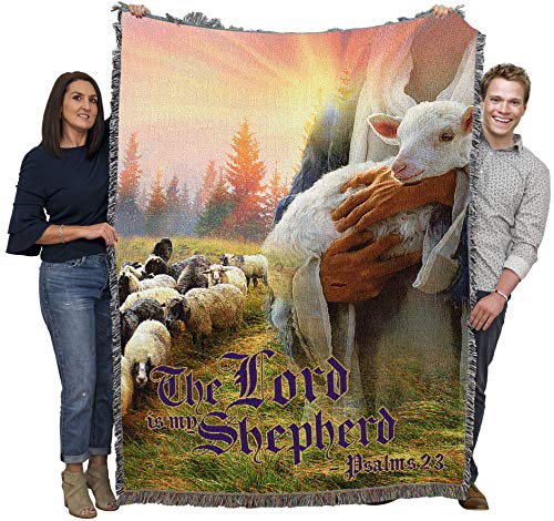 Pure Country Weavers The Lord is My Shepherd 1 Blanket - Scriptures Psalm 23 - Jesus with Lamb Blanket - Sympathy Bereavement Gift Tapestry Throw Woven from Cotton - Made in the USA (72x54) - color: Shepherd 1
