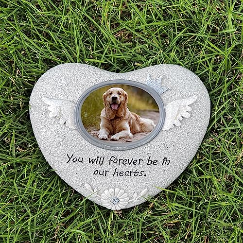 Pet Memorial Stones for Dog or Cats,Loss of Dog Sympathy Gift Indoor Display,Pet Grave Markers Dog Bereavement Gifts Outdoor Tombstone Heart Shaped Carve "You will forever be in our heart"
