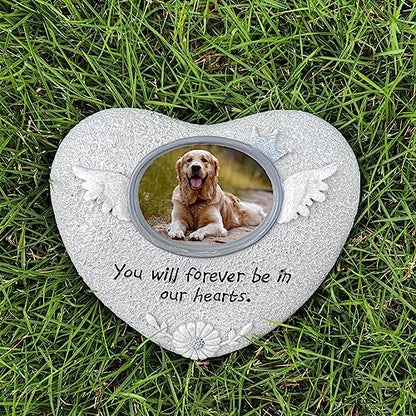 Pet Memorial Stones for Dog or Cats,Loss of Dog Sympathy Gift Indoor Display,Pet Grave Markers Dog Bereavement Gifts Outdoor Tombstone Heart Shaped Carve "You will forever be in our heart"