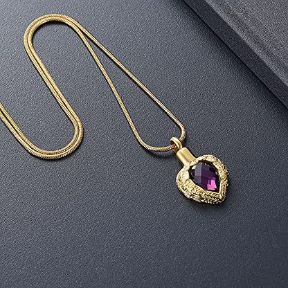 memorial jewelry Gold Angel Wings Glass Heart Urn Pet/Human Cremation Pendant Necklace Jewelry for Ashes - color: Purple