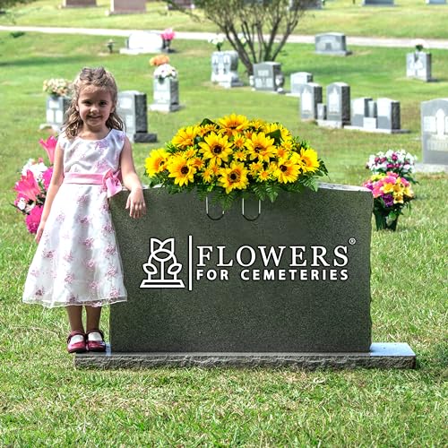 Sympathy Silks Artificial Cemetery Flowers - Grave Flowers for Cemetery - Yellow Sunflower Saddle for Headstone - size: 1 Saddle