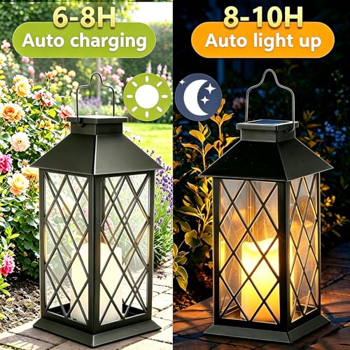 Yowin 2 Pack 9" Solar Lanterns Outdoor Waterproof with Flickering Candle - color: Black