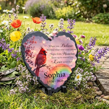 Rainbow Bridge Pet Memorial Stone for Loss of Dogs Cats with Cardinal - color: Memorial 15