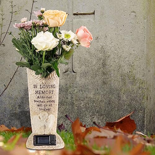 Solar Memorial Cemetery Flower Vase with LED for Fresh/Artificial Cemetery Grave Decorations Angel Statue Vase with Spikes Gravestone Decor - style: Angel
