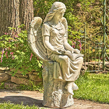Zaer Ltd. Large Magnesium Angel Statues (Outdoor Safe) (46”T Sitting Reading Book Dina) - size: 46"T Sitting Reading Book "Dina"
