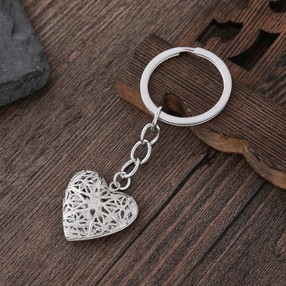 2PCS Elegant Heart Locket Keychain with Decorative Chain Stainless steel, Heart Pattern Design, Photo Frame Pendant - color: Heart-9