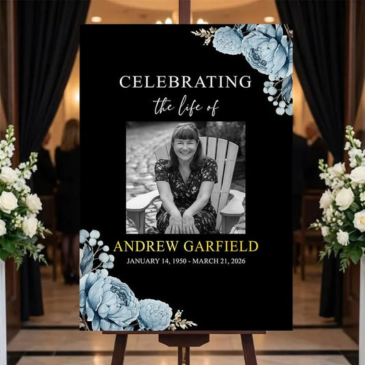 Custom Funeral Welcome Sign with Photo, Celebration of Life Memorial Board, Personalized Outdoor Yard Decoration, Garden Tribute Display, In Loving Memory Keepsake for Family and Loved Ones #2 - color: Version #2