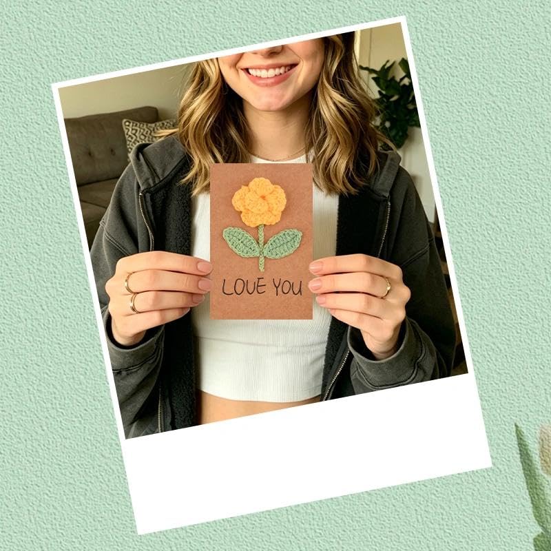 Handmade Crochet Yellow Rose Love You Kraft Paper Valentine Greeting Card | 3D Yellow Flower Card, Fiancee Gf Wife Present Idea, Romantic Love You Gift for Valentine Anniversary Birthday for Your Lover - color: Rose Love You Card Gift