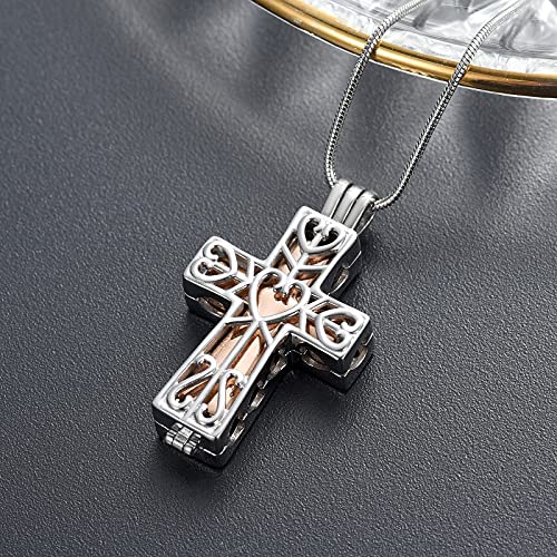 Crystal Cross Necklace for Ashes Stainless Steel Keepsake Cremation Jewelry Religious Cross Memorial Urn Necklace for Pet Human Ashes Gifts - color: S-Rosegold