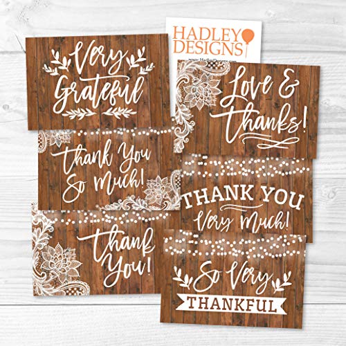 24 Bulk Thank You Cards with Envelopes Blank Cute Thank You Cards | Wood Lights 6 x 4 Appreciation Card for Weddings, Valentines, Anniversary, Small Business, Engagement & Bridal Shower - color: Wood Lights 24 pcs