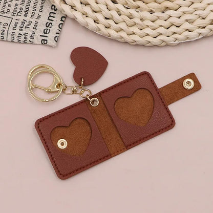 ARFUKA PU Leather Mini Photo Keychain Easy-Open Pocket Album Keyring & Bag Charm Holds 2 Photos