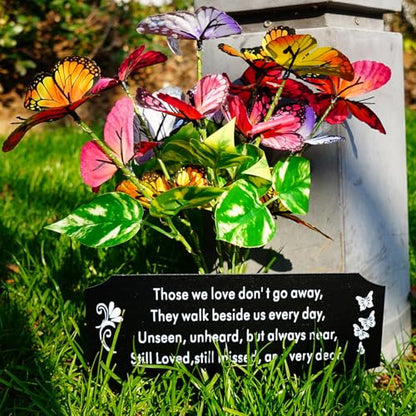Solar Butterfly Memorial Stake for Graves - Metal Cemetery Garden Decor with LED Lights - Sympathy Remembrance Plaque to Honor Mother Father - Weatherproof Outdoor Bereavement Tribute(with Flowers) - style: Dear with Flowers