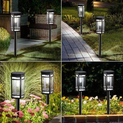 EXCMARK 12 Pack Solar Pathway Lights Outdoor Waterproof, Cool White | Edison-style bulb, Garden Pathway Walkway Driveway Lights, Yard Lawn, Decorative Landscape Lighting - style: Cool white light
