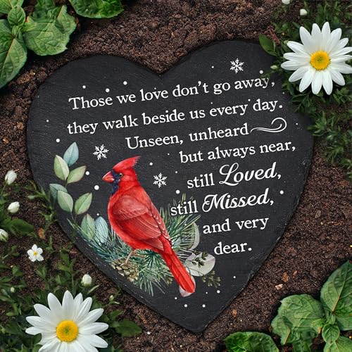 Cardinal Heart Shape Memorial Garden Stone, Sympathy Gift Those We Love Don't Go Away, Loving Memory Stepping Stones Outdoor, Memorial Gifts Loss of Loved One on Christmas