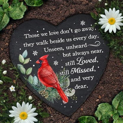 Cardinal Heart Shape Memorial Garden Stone, Sympathy Gift Those We Love Don't Go Away, Loving Memory Stepping Stones Outdoor, Memorial Gifts Loss of Loved One on Christmas
