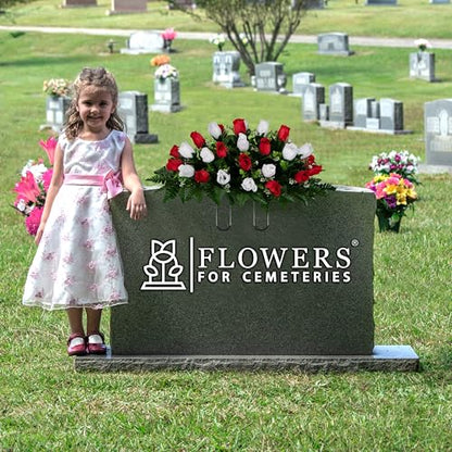 30" Headstone Flower Saddle Artificial Cemetery Flowers - Gravesite Flowers - Red and White Roses - color: Red and White Roses, size: (1) Saddle