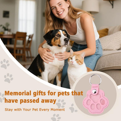 Leather Paw Print Keychain for Dog Cat Pet Hair Keepsake Keychain Sympathy Memorial Gift for Loss of Cat Dog Puppy - color: Pink