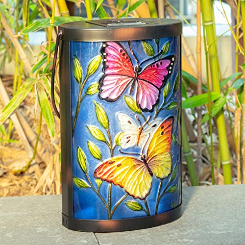 Butterfly Solar Lantern Outdoor Waterproof Hanging Glass Garden Light - color: Royal Blue