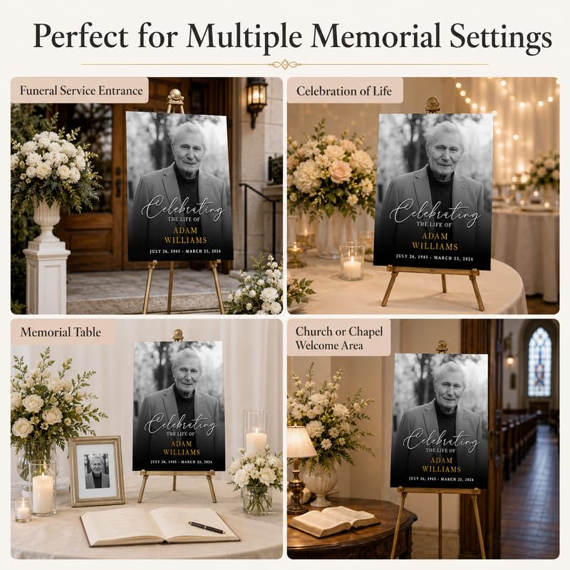 Custom Black and White Memorial Sign with Photo for Funeral Service - color: Design 10