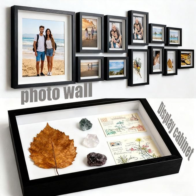 4 Pack Shadow Box Frame Display Cases, 8"x 10" Wood Deep Black Handicrafts Shadowbox Picture Frame for Flowers Jersey for Diy Black