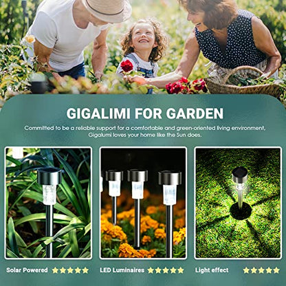 GIGALUMI 16 Pack Solar Lights Outdoor Waterproof, Stainless Steel - color: Cold White