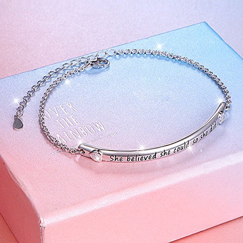 DAOCHONG Sterling Silver Bracelets for Women Engraved Message Mantra Bangle Bracelets Friend Encouragement Gift for Her - style: A-She believed she could so she did bracelet