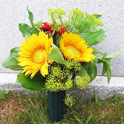 Black Duck Brand Green 9.75" Plastic Cemetery Memorial Grave Flute Flower Vases; 2 Pack