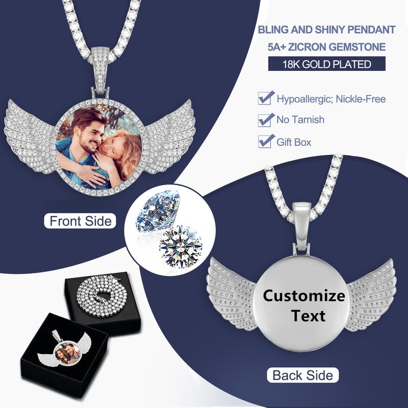 YIMERAIRE Customized Picture Necklace Personalized Circle Chain - color: 01 Circle Pendant Text(Silver)+Tennis Chain 0171