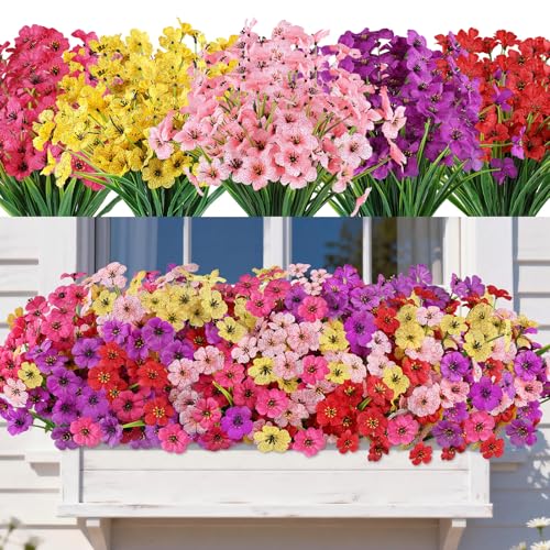 AmyHomie 20 PCS Artificial Flowers for Outdoors, UV Resistant Fake Plants | Garden, Patio, Porch, Window Box, Hanging Flowers Planters; No Fade, Long Lasting, Maintenance Free Indoor DIY Decor - color: A-multi, size: 20