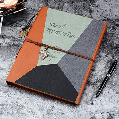 ZEEYUAN Scrap Book Leather Photo Album Family Scrapbook Memory Photo Book 60 Pages, Mothers Day Gift for Mom Mother Scrapbook/Anniversary/Valentines Gifts (Gray) - color: Gray