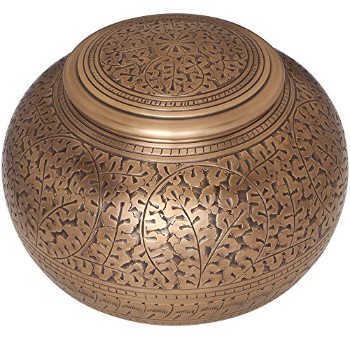 Antique Bronze Brass Cremation Urn - Low Profile Vignette Model fremation urn for Human Ashes - Suitable for Cemetery Burial or Niche - Large Size fits Remains of Adults up to 180 lbs